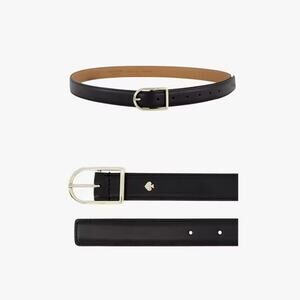 New! Kate Spade Women's Stitched Edge Leather Belt 1X/2X Black Gold Buckle $58